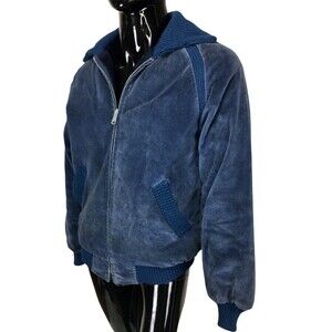 Vintage 60s JCPenney Blue Velour Zip-Up Jacket Men's Size S/M/L